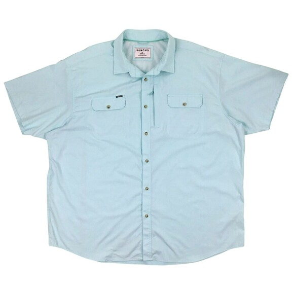Poncho Shirt Mens 3XL Button Up Short Sleeve Magnetic Pockets Performance Blue - Picture 1 of 14